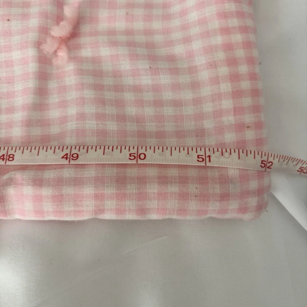 Vtg Hand-Embroidered Blanket Butterfly Quilt Pink Blue White Gingham‎ Tied Solid